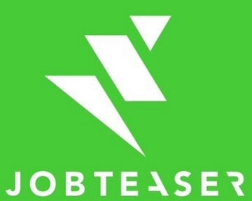 Logo von JobTeaser auf grünem Hintergrund, bestehend aus einem stilisierten weißen Symbol und dem Schriftzug "JOBTEASER" in Weiß.