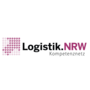 Logistik.NRW Kompetenznetz mit einem grafischen Element in lila und rosa, das die Themen Logistik und Netzwerk symbolisiert.