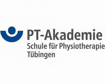 PT-Akademie logo featuring a blue symbol and text. The text reads "PT-Akademie Schule für Physiotherapie Tübingen," indicating a school for physiotherapy located in Tübingen, Germany.