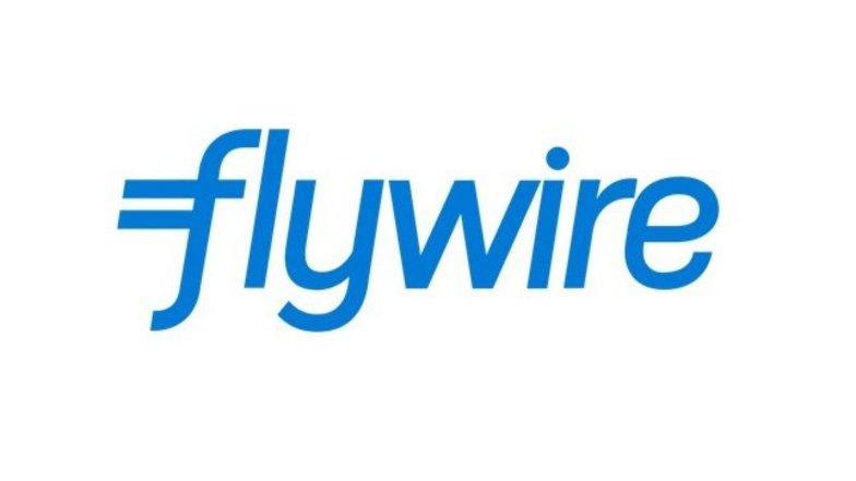 Logo von Flywire in blauer Schrift auf weißem Hintergrund.