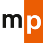 Logo mit den Buchstaben "mp", wobei "m" in Schwarz und "p" in Weiß und Orange dargestellt ist.