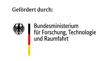 Gefördert durch das Bundesministerium für Forschung, Technologie und Raumfahrt, dargestellt mit dem Bundesadler und den Farben der deutschen Flagge.