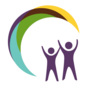 Logo der Stiftung Sunnisheim mit zwei stilisierten Figuren, die die Arme heben, umgeben von einem bunten, geschwungenen Element.