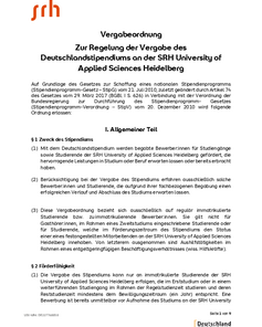 Vergabeordnung für das Deutschlandstipendium an der SRH University of Applied Sciences Heidelberg, einschließlich Zweck und Förderkriterien.