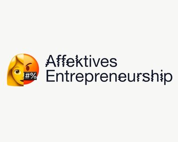 Affektives Unternehmertum mit Emoji-Symbol, das Emotionen darstellt. Text zeigt den Begriff "Affektives Entrepreneurship".