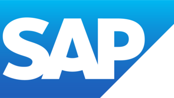 SAP logo in blue and black colors, consisting of large white letters spelling 'SAP'.