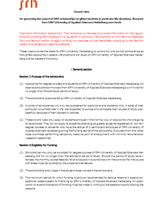 Rules for the awarding of scholarships to talented students at SRH University Heidelberg, including information on funding criteria and application procedures.