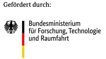 Gefördert durch das Bundesministerium für Forschung, Technologie und Raumfahrt, dargestellt mit dem Bundesadler und den Farben der deutschen Flagge.