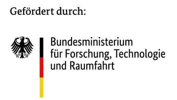 Gefördert durch das Bundesministerium für Forschung, Technologie und Raumfahrt, dargestellt mit dem Bundesadler und den Farben der deutschen Flagge.
