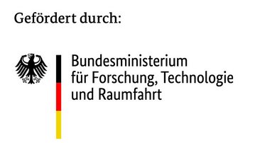 Gefördert durch das Bundesministerium für Forschung, Technologie und Raumfahrt, dargestellt mit dem Bundesadler und den Farben der deutschen Flagge.
