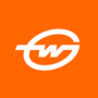 Logo von Wacker Neuson auf orangefarbenem Hintergrund. Das Design zeigt ein stilisiertes "W" in Weiß.