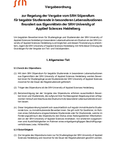 Vergabeordnung für das SRH Stipendium, das begabte Studierende in besonderen Lebenssituationen unterstützt, finanziert durch die SRH University of Applied Sciences Heidelberg.