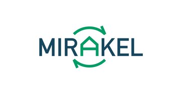 Logo von MIRAKEL mit einem stilisierten Haus und zwei Pfeilen, die einen Recyclingprozess symbolisieren.