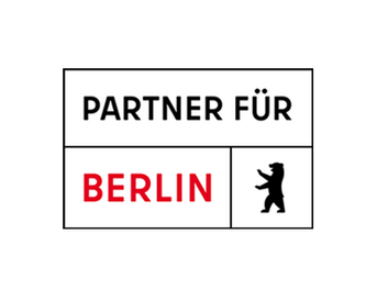 Partner für Berlin logo featuring the text "PARTNER FÜR" in black and "BERLIN" in red, accompanied by a silhouette of a bear, symbolizing the city. The design is simple and modern.