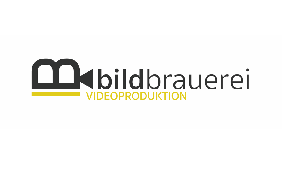 Logo der Firma "bildbrauerei" mit dem Slogan "Videoproduktion". Das Design kombiniert Buchstaben und ein Symbol, das eine Kamera darstellt.